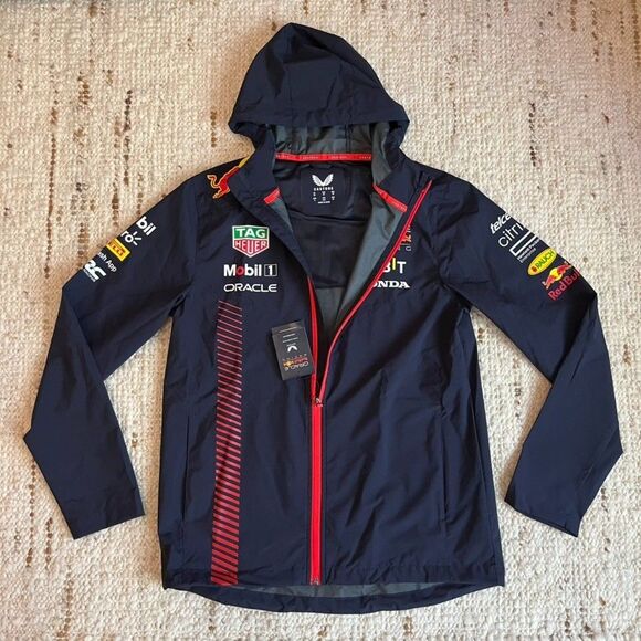 RARE NEW Red Bull Racing F1 Castore F1 Navy Redbull Rain Jacket Parka Coat XS S - Picture 3 of 7